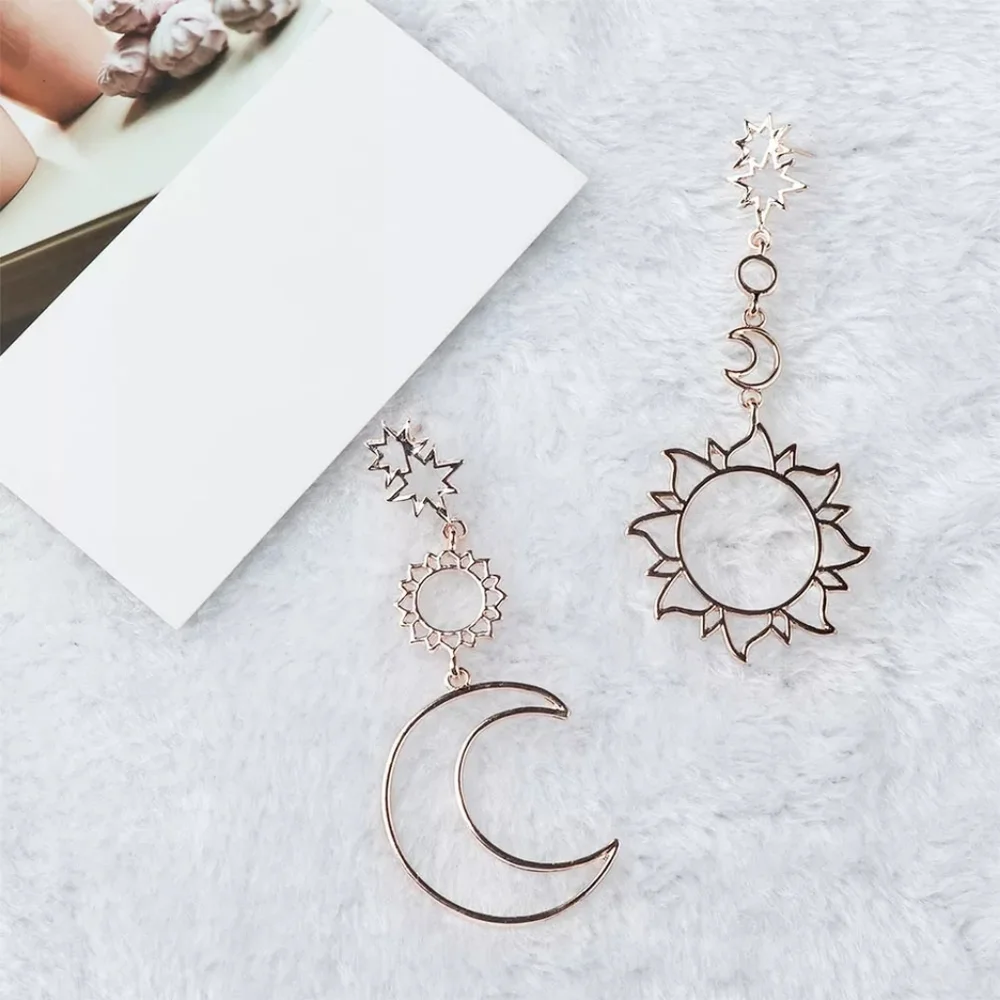 Gold Sun & Moon Dangle Earrings